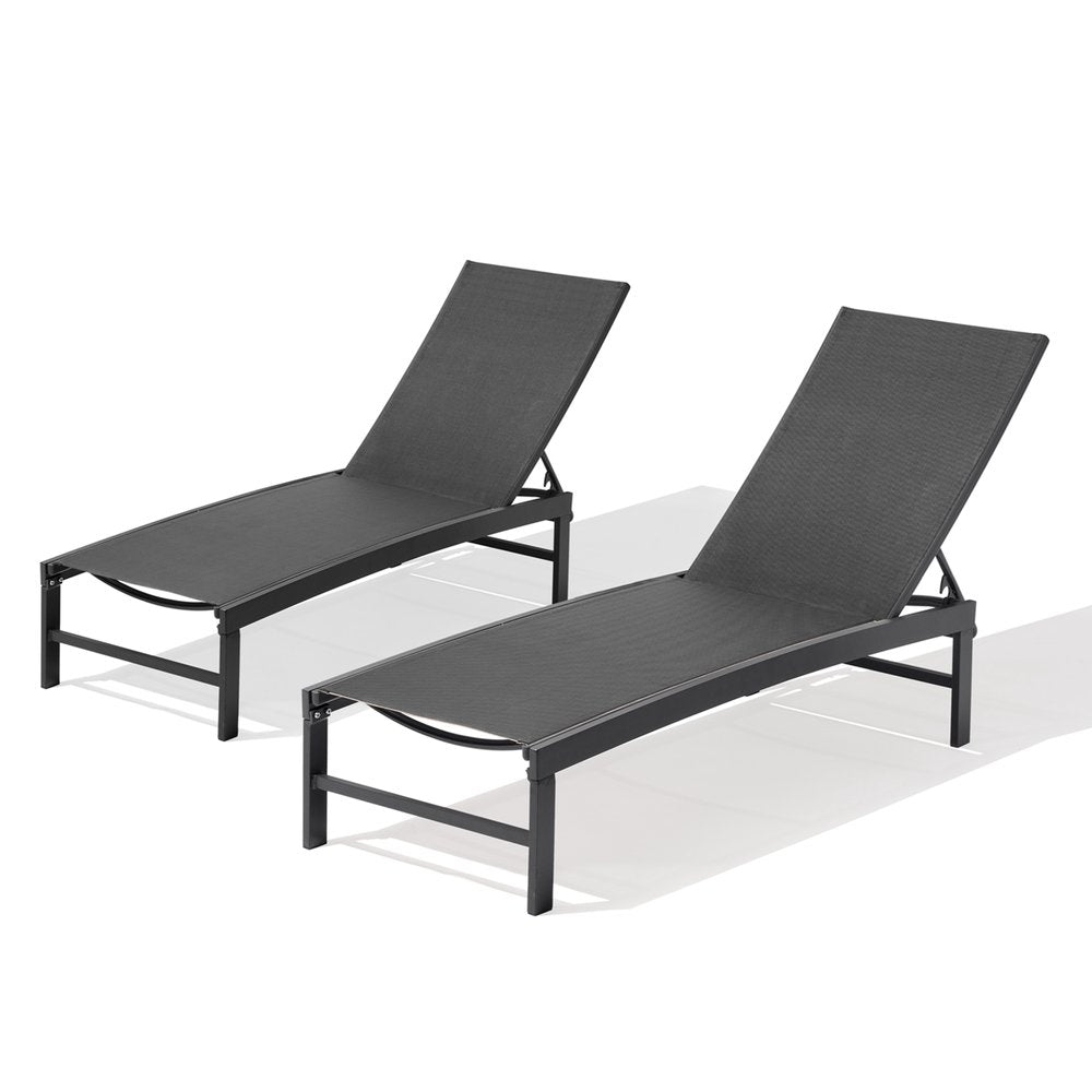 Set of Two Black Aluminum Five Position Adjustable Outdoor Chaise Lounges — view 3