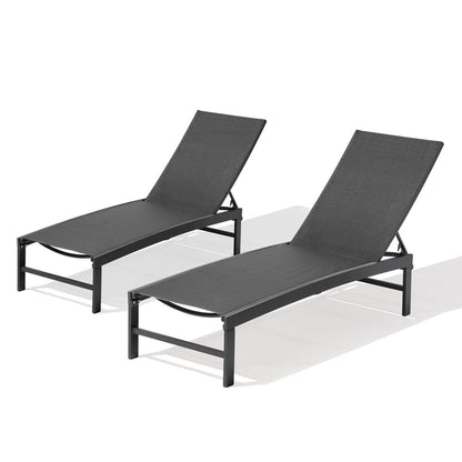 Set of Two Black Aluminum Five Position Adjustable Outdoor Chaise Lounges HomeRoots
