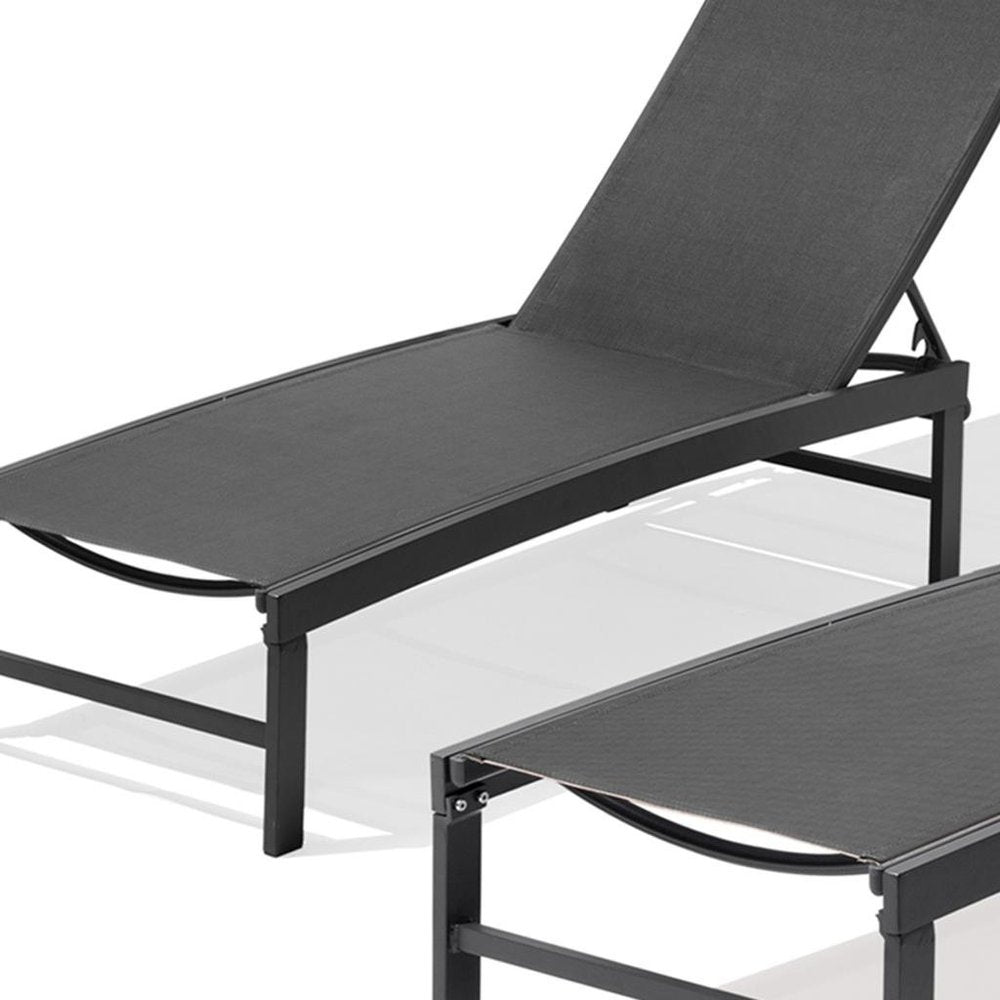 Set of Two Black Aluminum Five Position Adjustable Outdoor Chaise Lounges HomeRoots