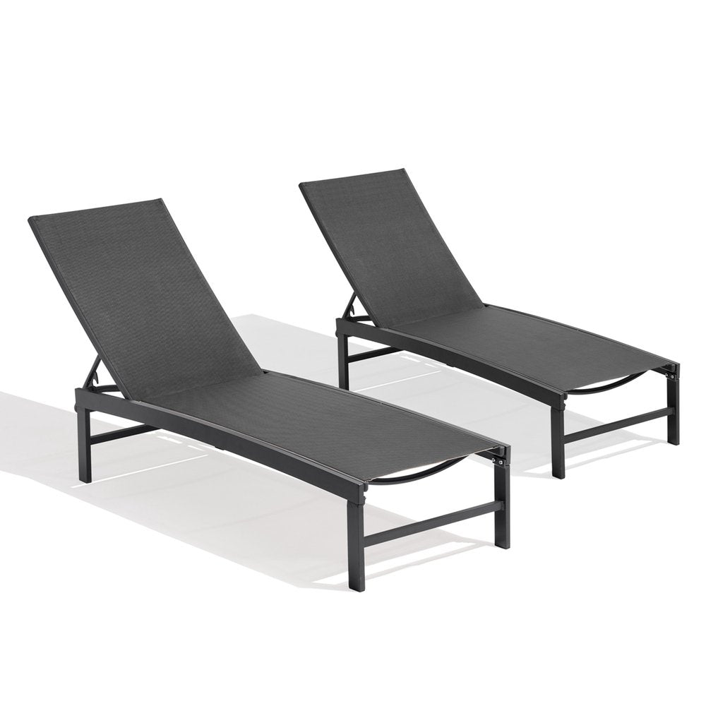 Set of Two Black Aluminum Five Position Adjustable Outdoor Chaise Lounges HomeRoots