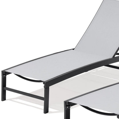 Set of Two Gray Aluminum Five Position Adjustable Sling Outdoor Chaise Lounges HomeRoots