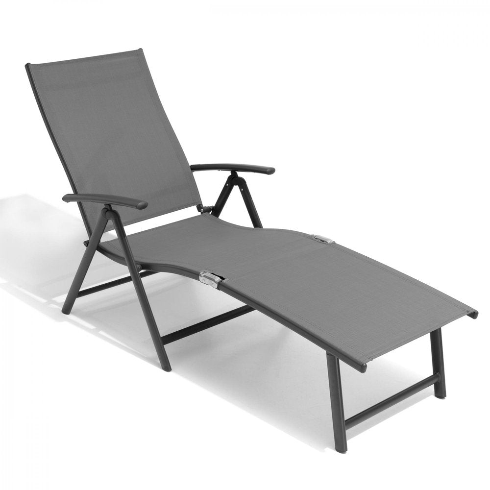 45" Tan Aluminum Eight Position Adjustable Sling Outdoor Folding Chaise Lounge — view 2