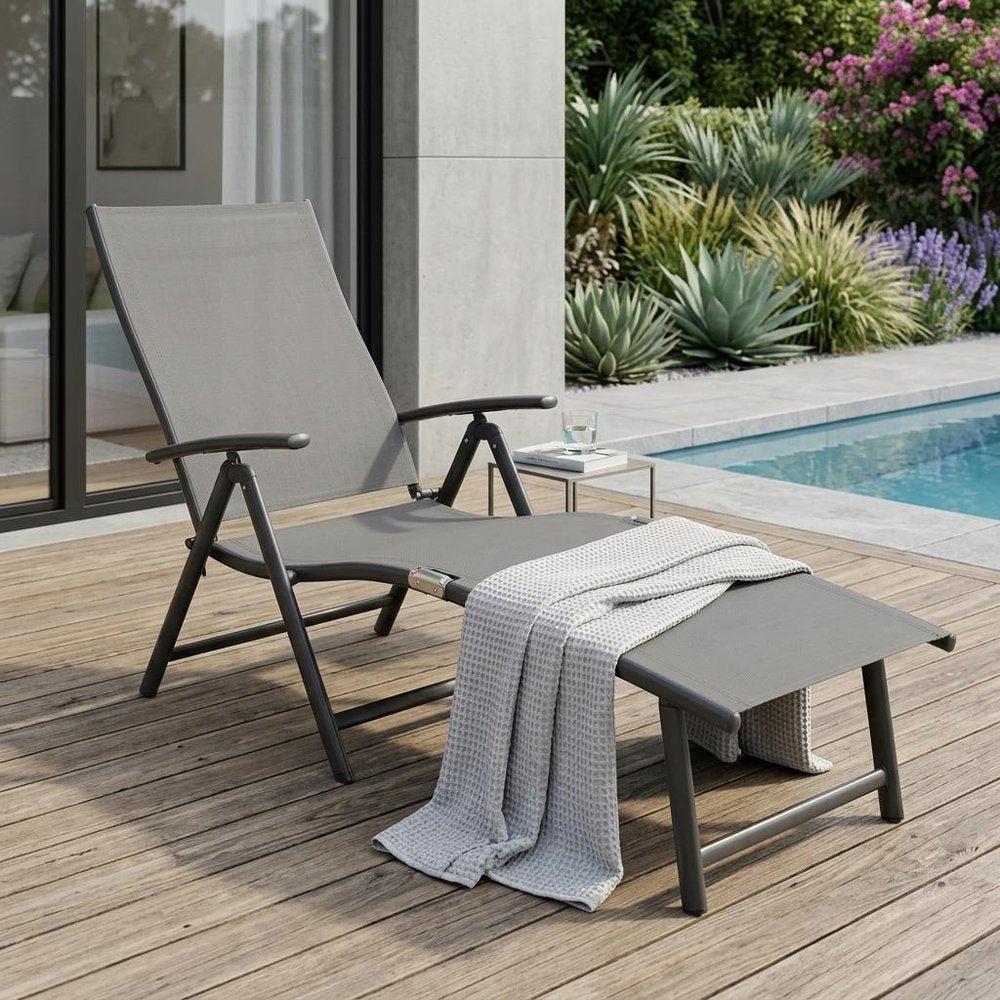45" Tan Aluminum Eight Position Adjustable Sling Outdoor Folding Chaise Lounge HomeRoots