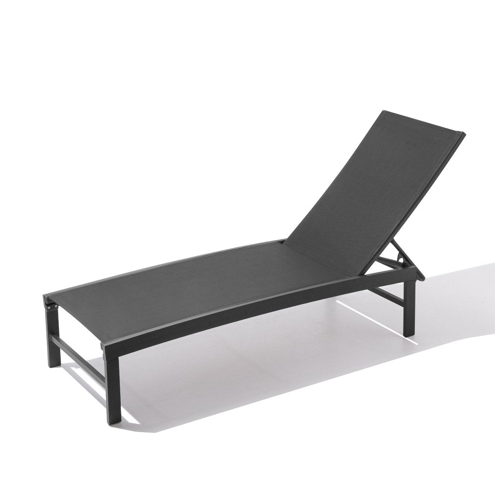 60" Black Aluminum Six Position Adjustable Sling Outdoor Chaise Lounge — view 2