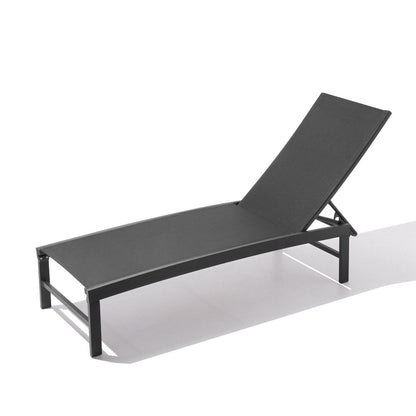60" Black Aluminum Six Position Adjustable Sling Outdoor Chaise Lounge HomeRoots