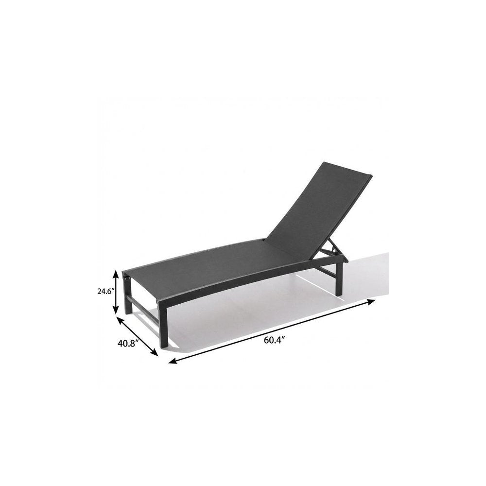 60" Black Aluminum Six Position Adjustable Sling Outdoor Chaise Lounge — view 5