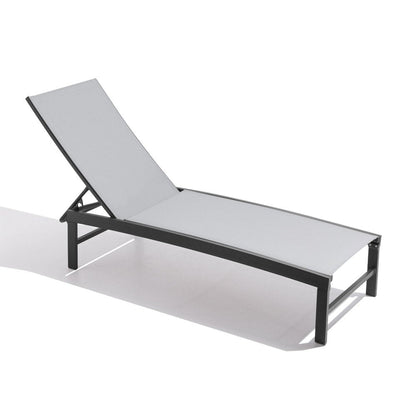 60" Light Gray Aluminum Six Position Adjustable Sling Outdoor Chaise Lounge HomeRoots