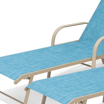 Set of Two Blue Aluminum Six Position Adjustable Sling Outdoor Chaise Lounges HomeRoots