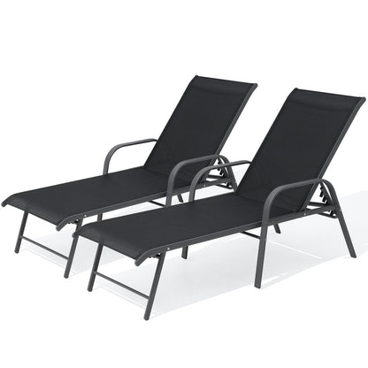 Set of Two Black Aluminum Six Position Adjustable Sling Outdoor Chaise Lounges HomeRoots