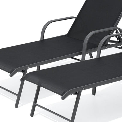 Set of Two Black Aluminum Six Position Adjustable Sling Outdoor Chaise Lounges HomeRoots