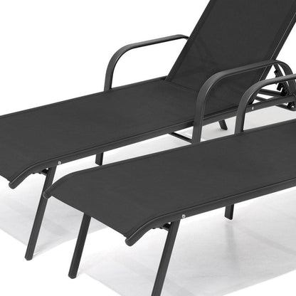 Set of Two Black Steel Six Position Adjustable Sling Outdoor Chaise Lounges HomeRoots