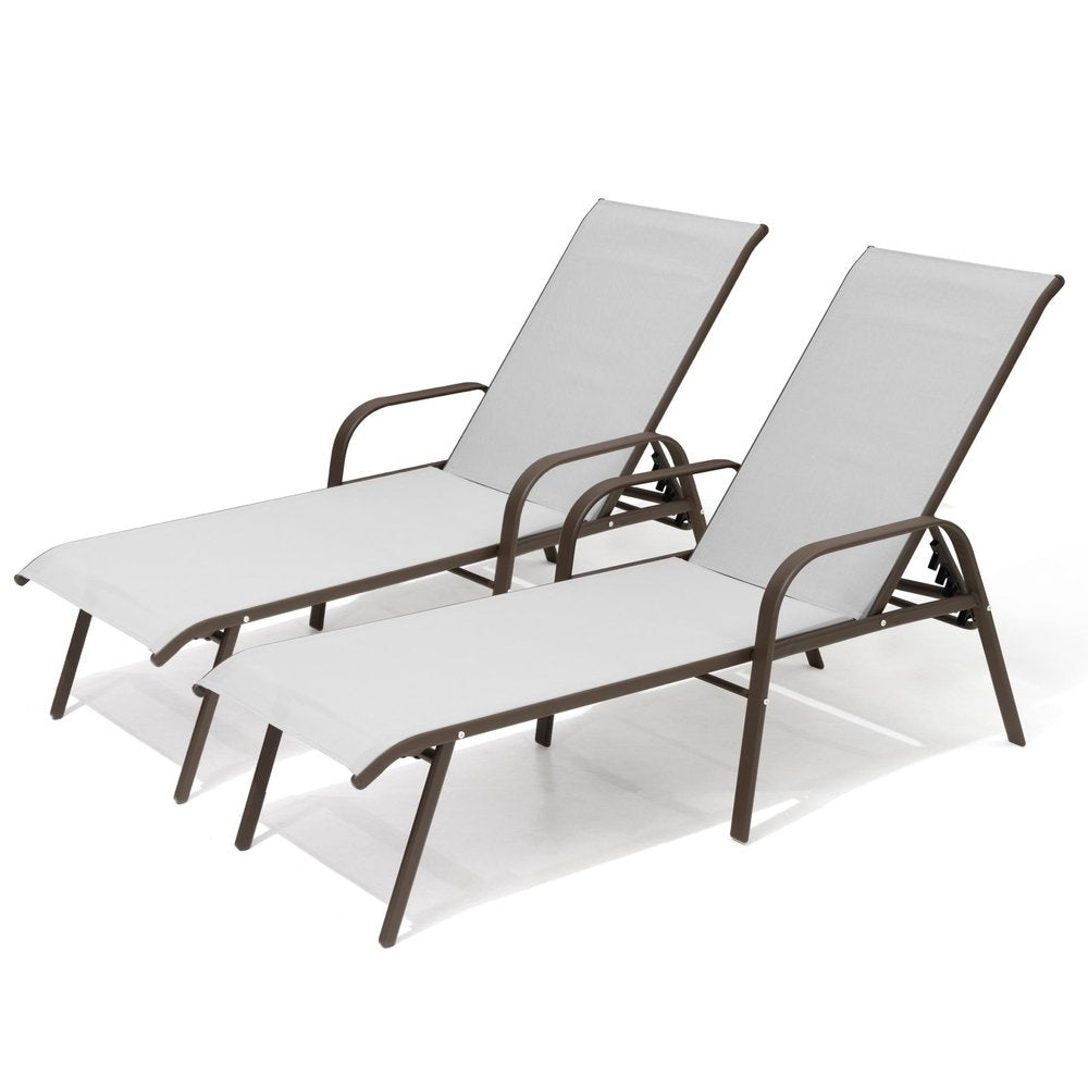Set of Two Light Gray Steel Six Position Adjustable Sling Outdoor Chaise Lounges HomeRoots