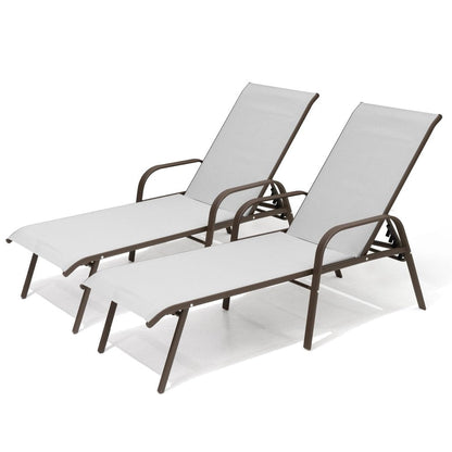 Set of Two Light Gray Steel Six Position Adjustable Sling Outdoor Chaise Lounges HomeRoots