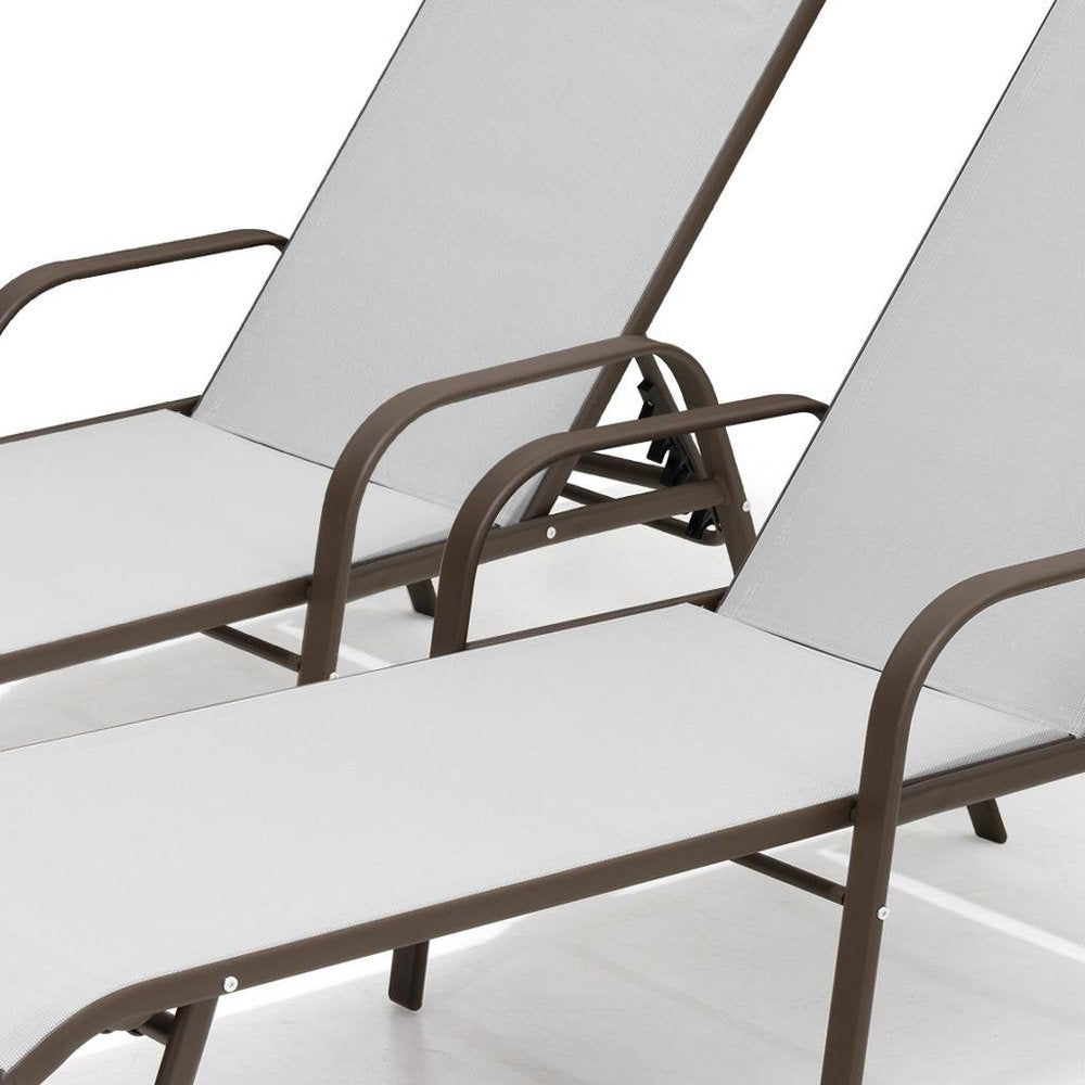 Set of Two Light Gray Steel Six Position Adjustable Sling Outdoor Chaise Lounges HomeRoots