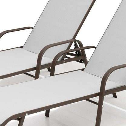 Set of Two Light Gray Steel Six Position Adjustable Sling Outdoor Chaise Lounges HomeRoots