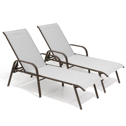 Set of Two Light Gray Steel Six Position Adjustable Sling Outdoor Chaise Lounges HomeRoots