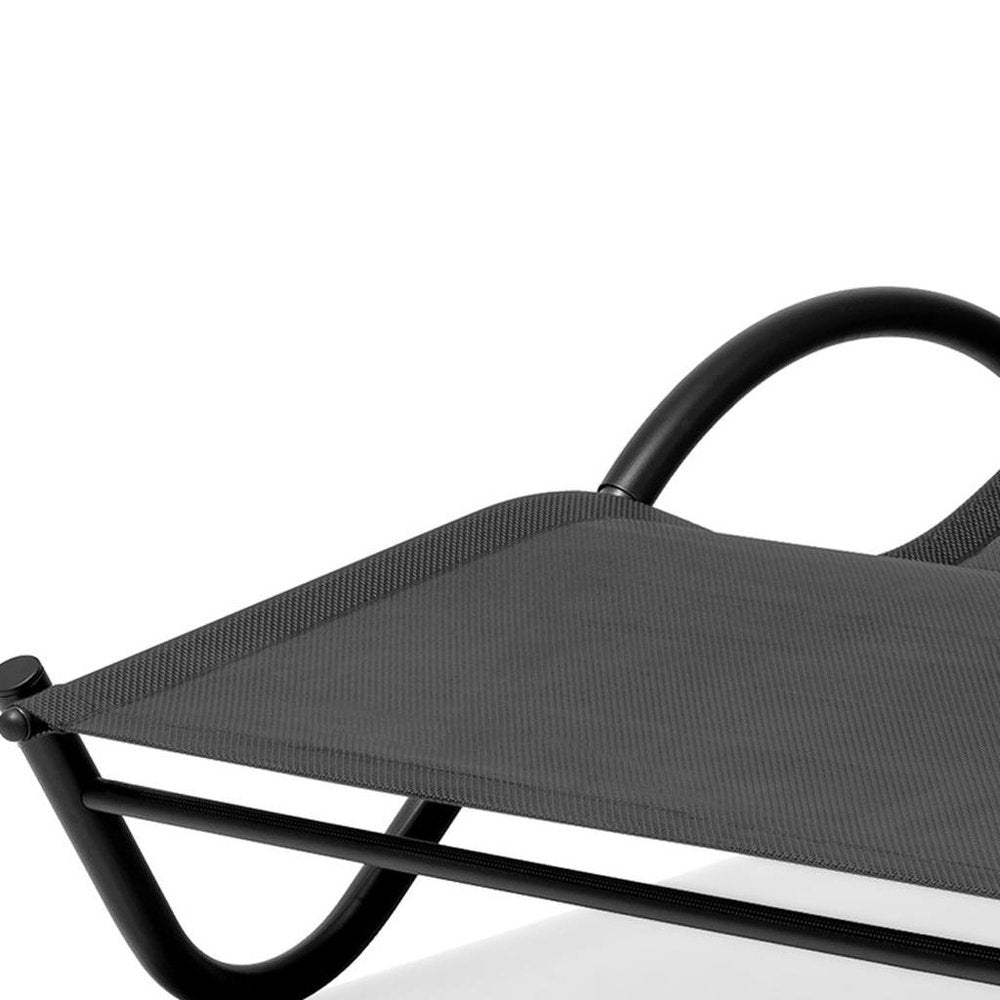 73" Black Aluminum Sling Outdoor Chaise Lounge With Canopy HomeRoots