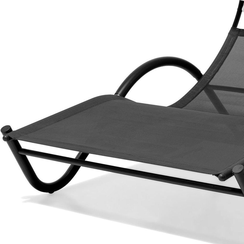 73" Black Aluminum Sling Outdoor Chaise Lounge With Canopy HomeRoots