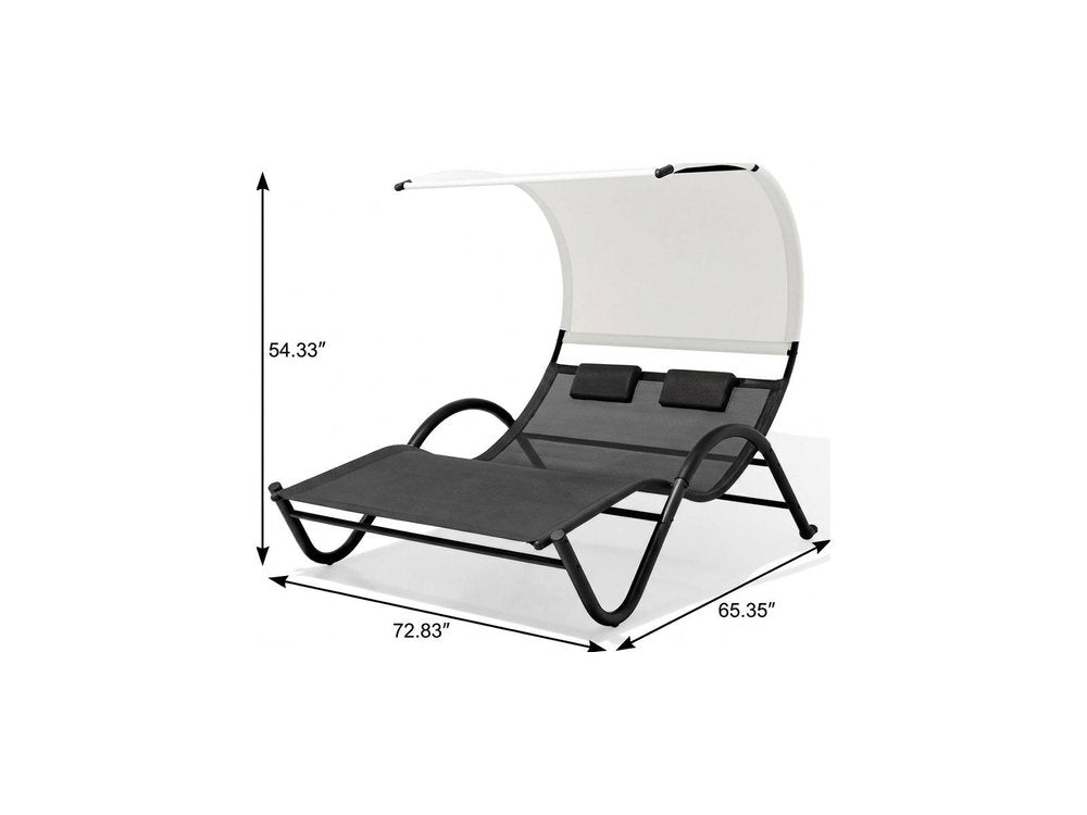 73" Black Aluminum Sling Outdoor Chaise Lounge With Canopy — view 5