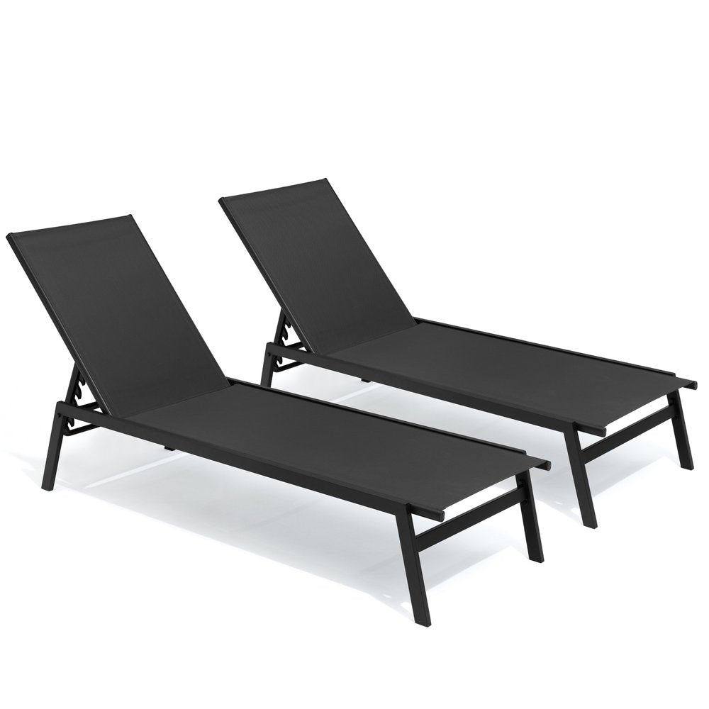 Set of Two Black Steel Five Position Adjustable Outdoor Stacking Chaise Lounges HomeRoots
