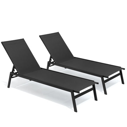 Set of Two Black Steel Five Position Adjustable Outdoor Stacking Chaise Lounges HomeRoots