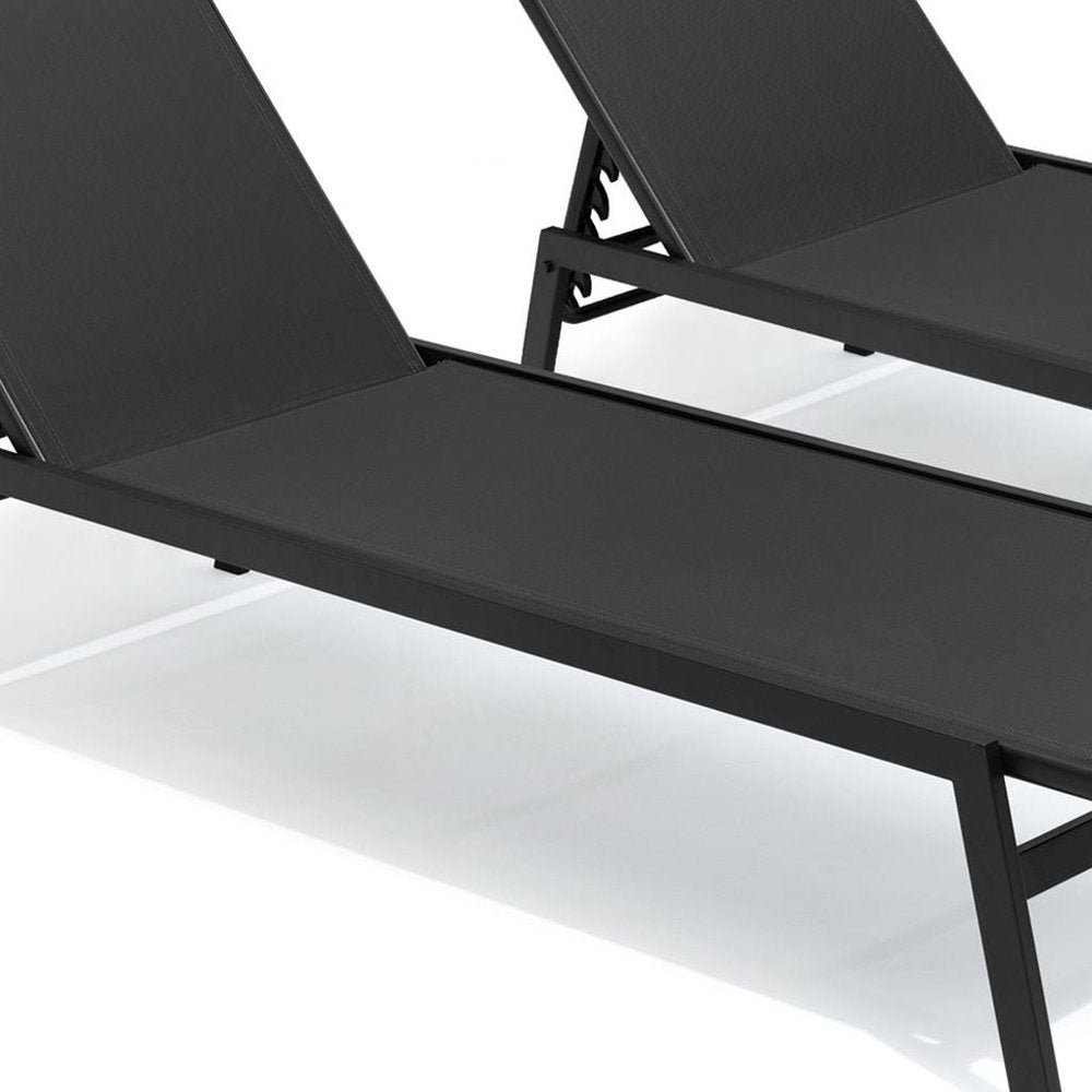 Set of Two Black Steel Five Position Adjustable Outdoor Stacking Chaise Lounges — view 4