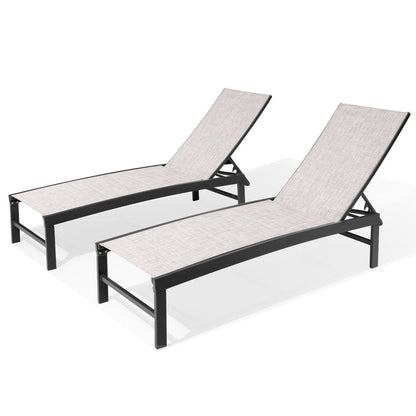 Set of Two Off White Aluminum Five Position Adjustable Outdoor Chaise Lounges HomeRoots