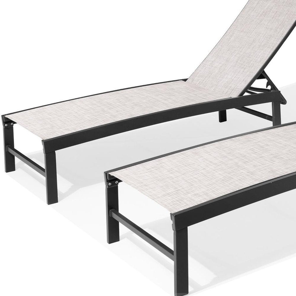 Set of Two Off White Aluminum Five Position Adjustable Outdoor Chaise Lounges HomeRoots