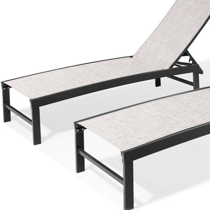 Set of Two Off White Aluminum Five Position Adjustable Outdoor Chaise Lounges HomeRoots