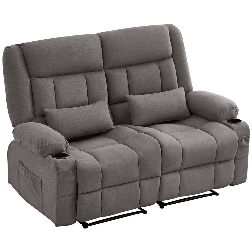 62" Gray Microfiber Manual Reclining Loveseat With Storage and Toss Pillows — view 2