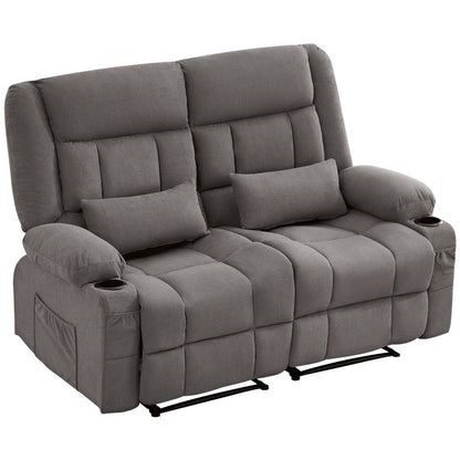 62" Gray Microfiber Manual Reclining Loveseat With Storage and Toss Pillows