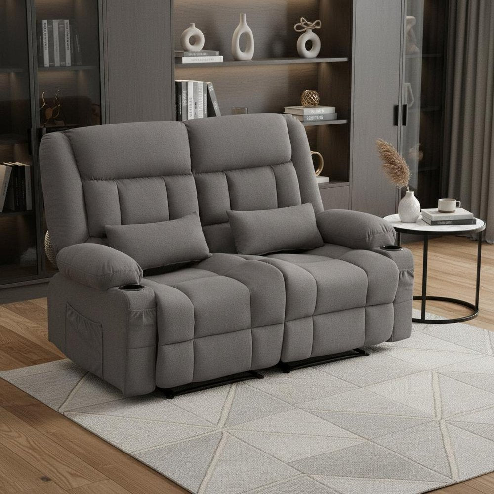 62" Gray Microfiber Manual Reclining Loveseat With Storage and Toss Pillows — view 5