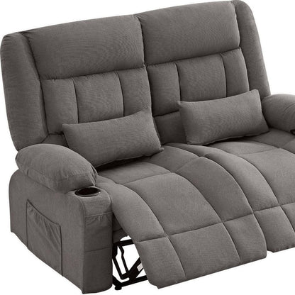62" Gray Microfiber Manual Reclining Loveseat With Storage and Toss Pillows