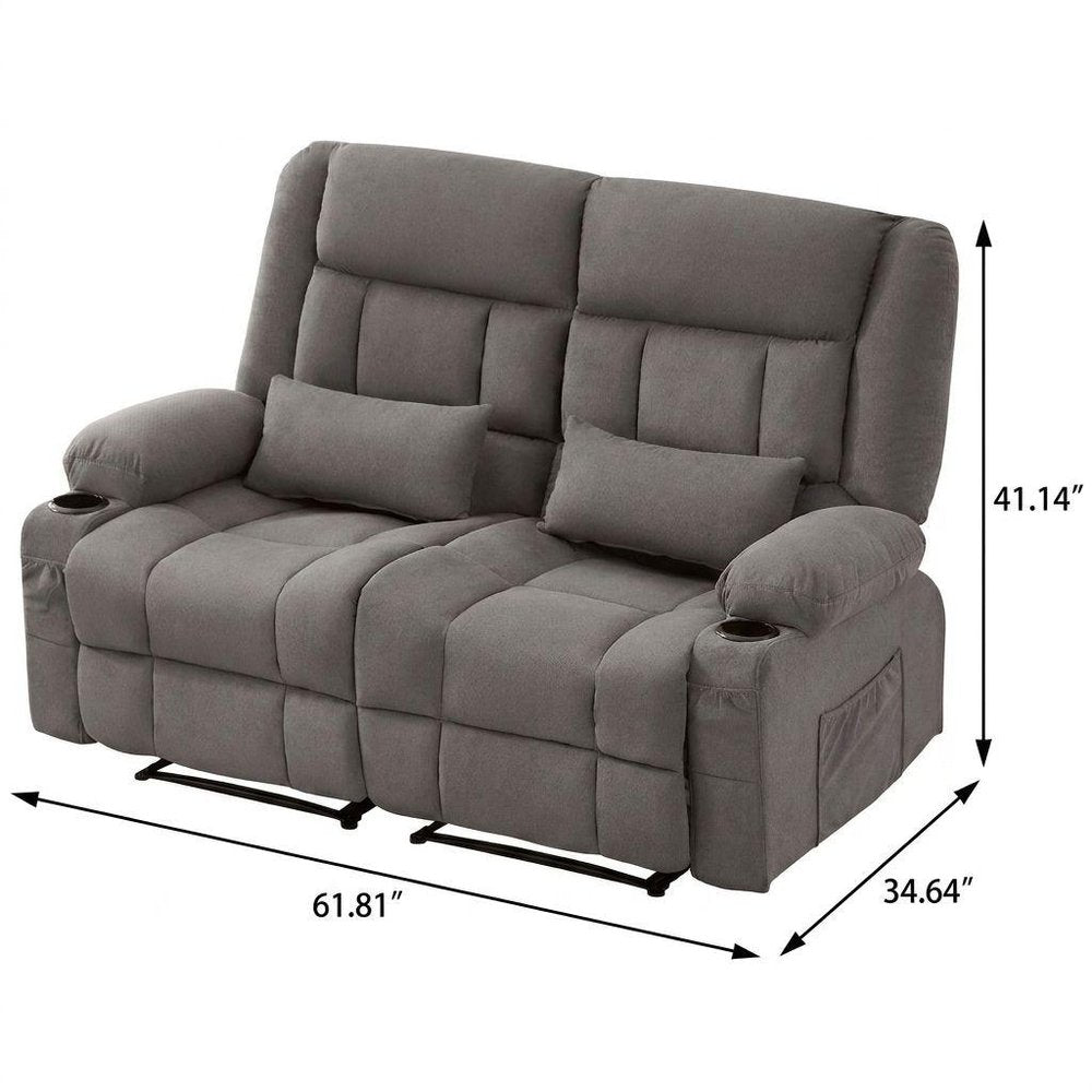 62" Gray Microfiber Manual Reclining Loveseat With Storage and Toss Pillows — view 6