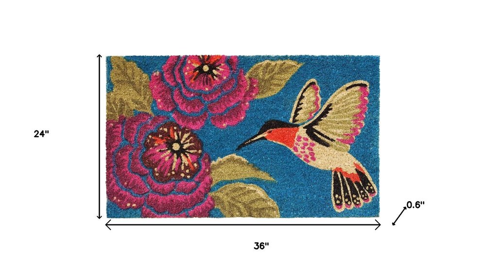 17" X 29" Blue Pink And Green Hummingbird Outdoor Coir Door Mat — view 9