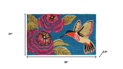 17" X 29" Blue Pink And Green Hummingbird Outdoor Coir Door Mat HomeRoots