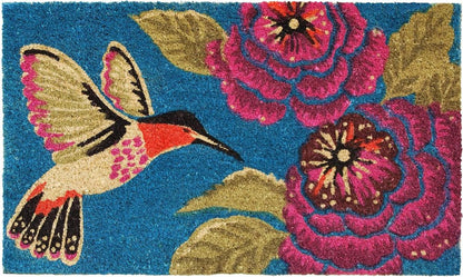 17" X 29" Blue Pink And Green Hummingbird Outdoor Coir Door Mat HomeRoots
