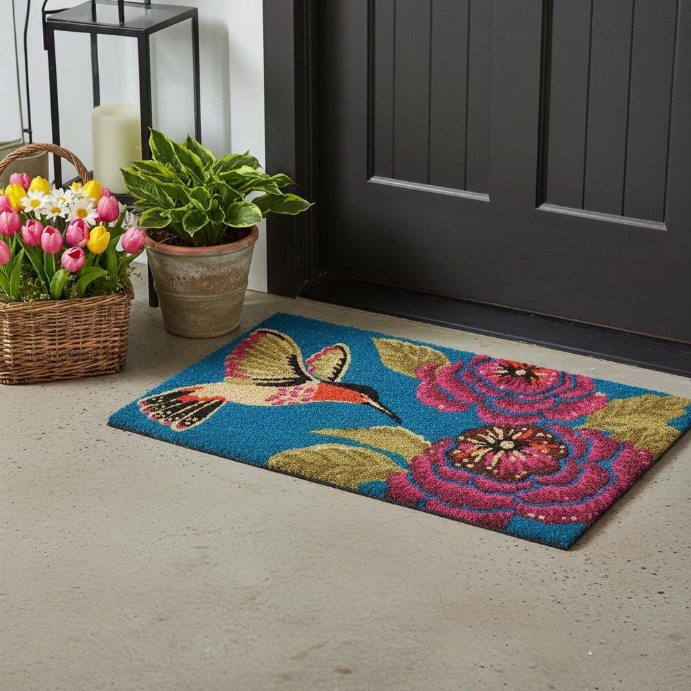 17" X 29" Blue Pink And Green Hummingbird Outdoor Coir Door Mat — view 11