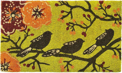 17" X 29" Green Black And Orange Floral Birds Outdoor Coir Door Mat HomeRoots
