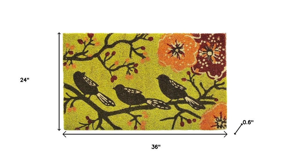 17" X 29" Green Black And Orange Floral Birds Outdoor Coir Door Mat — view 7