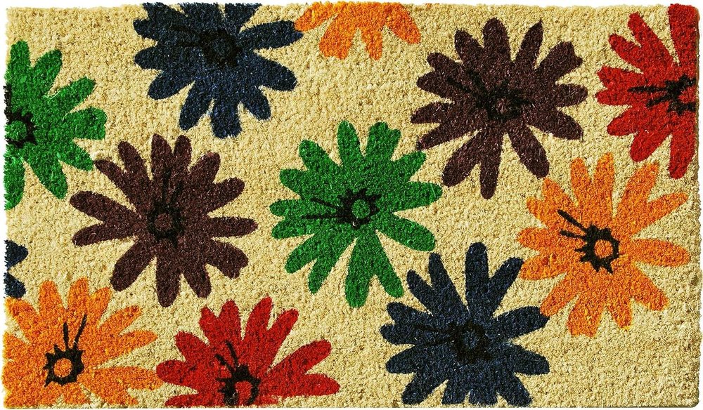 17" X 29" Natural Blue Green And Orange  Floral Outdoor Coir Door Mat HomeRoots