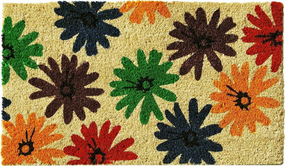17" X 29" Natural Blue Green And Orange  Floral Outdoor Coir Door Mat HomeRoots