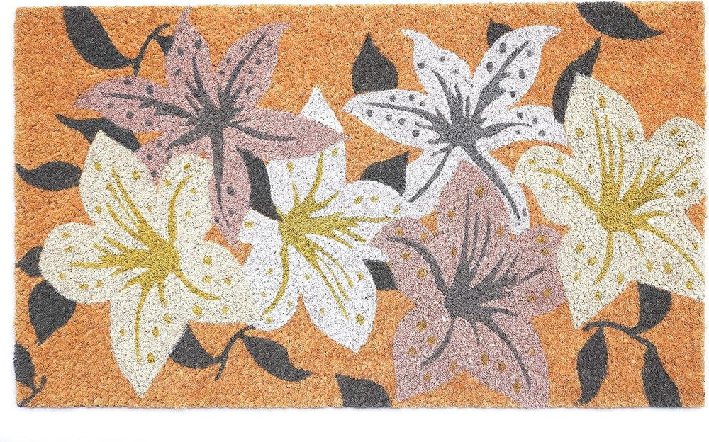 17" X 29" Brown Purple And White Floral Outdoor Coir Door Mat HomeRoots