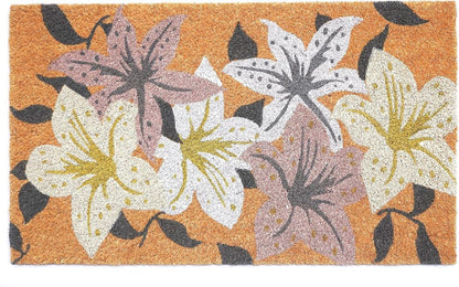 17" X 29" Brown Purple And White Floral Outdoor Coir Door Mat HomeRoots