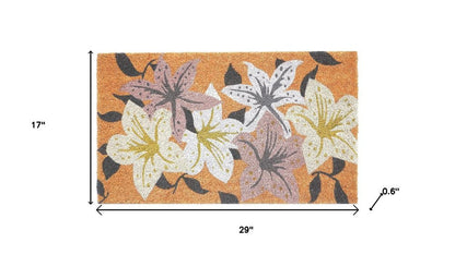 17" X 29" Brown Purple And White Floral Outdoor Coir Door Mat HomeRoots