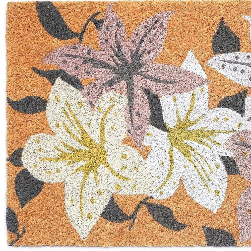 17" X 29" Brown Purple And White Floral Outdoor Coir Door Mat HomeRoots