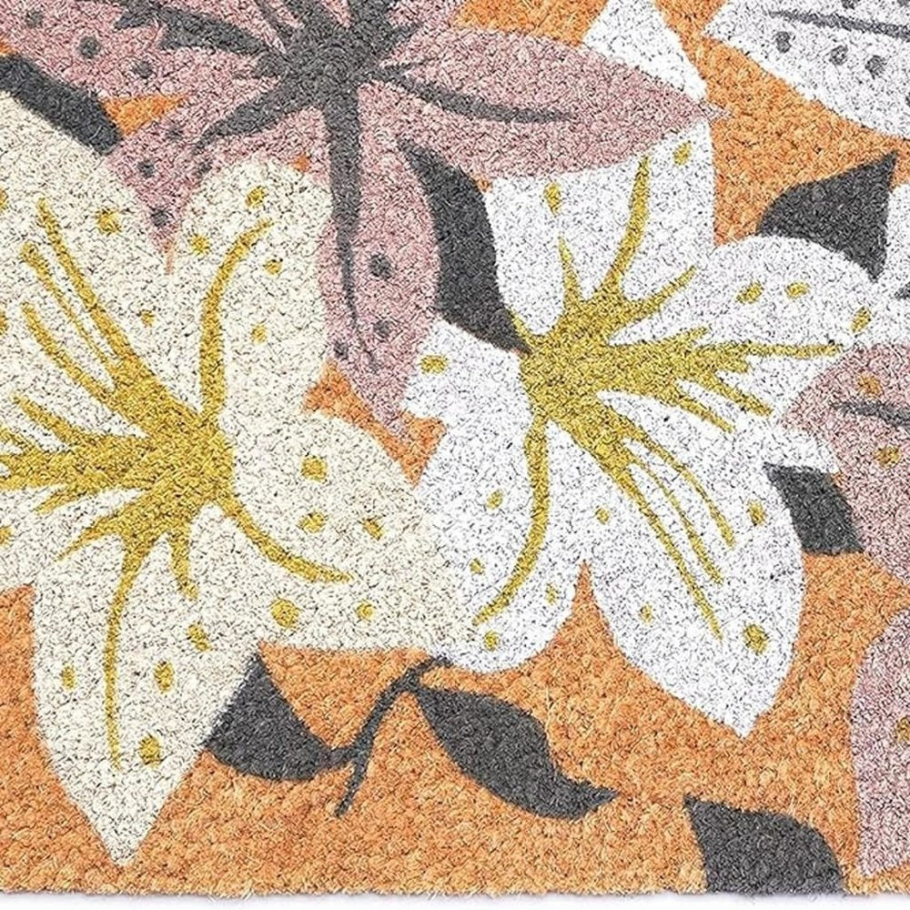 17" X 29" Brown Purple And White Floral Outdoor Coir Door Mat — view 4