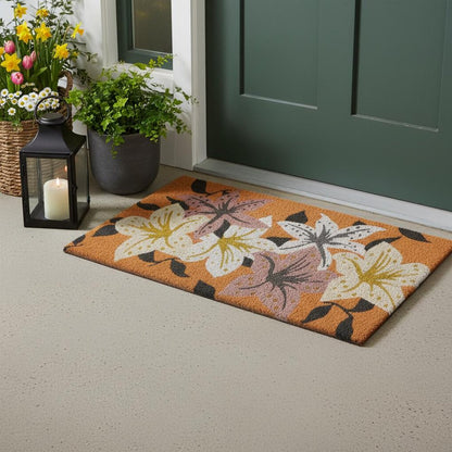 17" X 29" Brown Purple And White Floral Outdoor Coir Door Mat HomeRoots