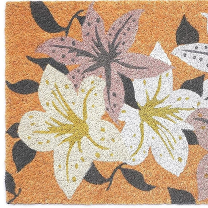 17" X 29" Brown Purple And White Floral Outdoor Coir Door Mat HomeRoots