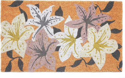17" X 29" Brown Purple And White Floral Outdoor Coir Door Mat HomeRoots
